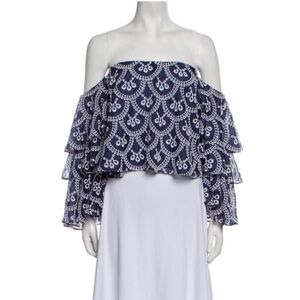 Caroline Constas 100% Silk Off The Shoulder Boho Flowy Blouse Size S